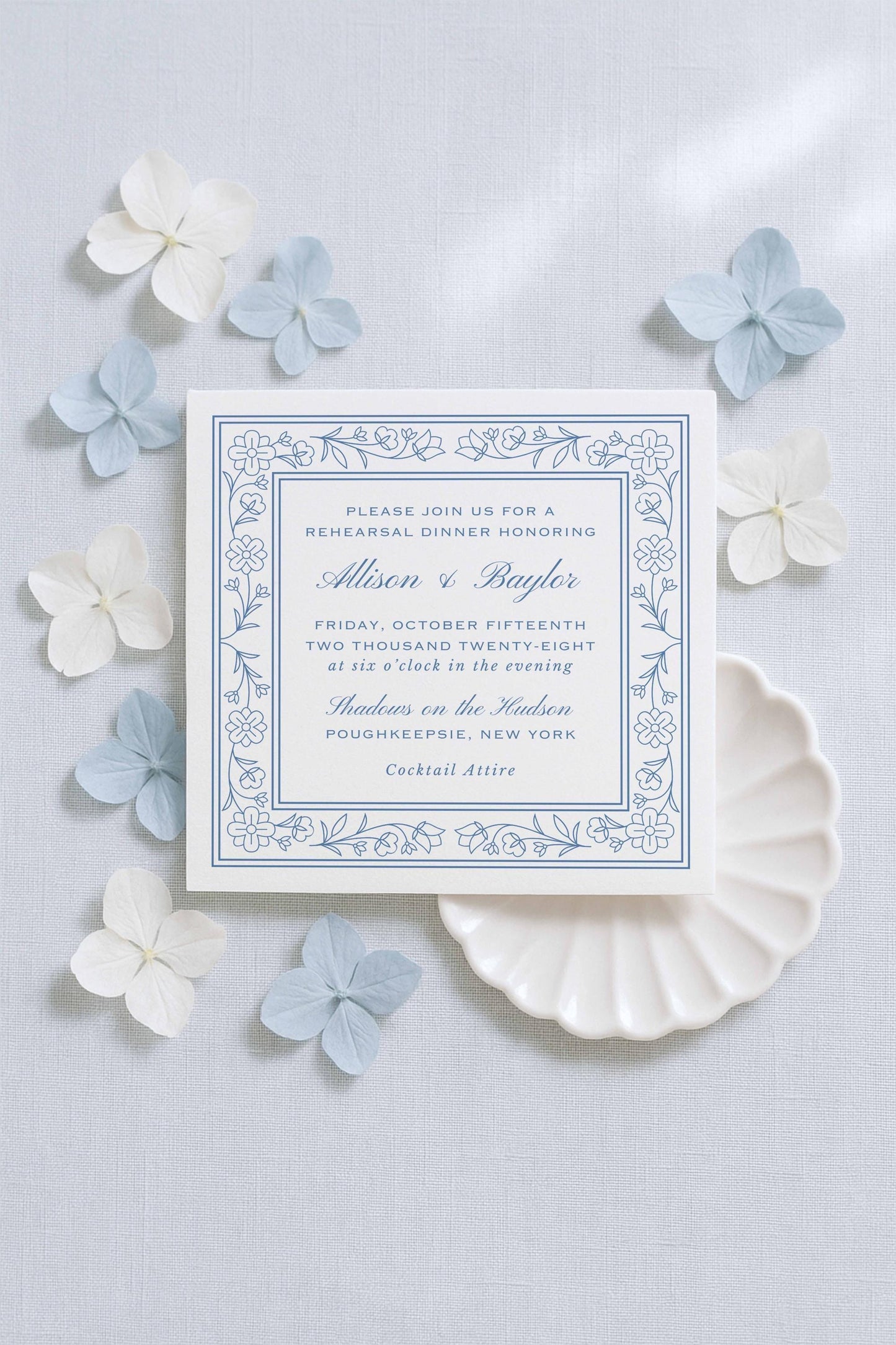 Blue Striped Rehearsal Dinner Invitation