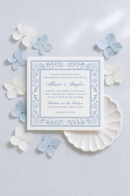 Blue Striped Rehearsal Dinner Invitation
