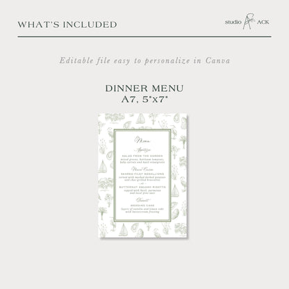 Southern Toile Wedding Menu Template
