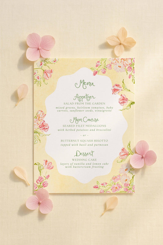 Whimsical Garden Wedding Menu Template