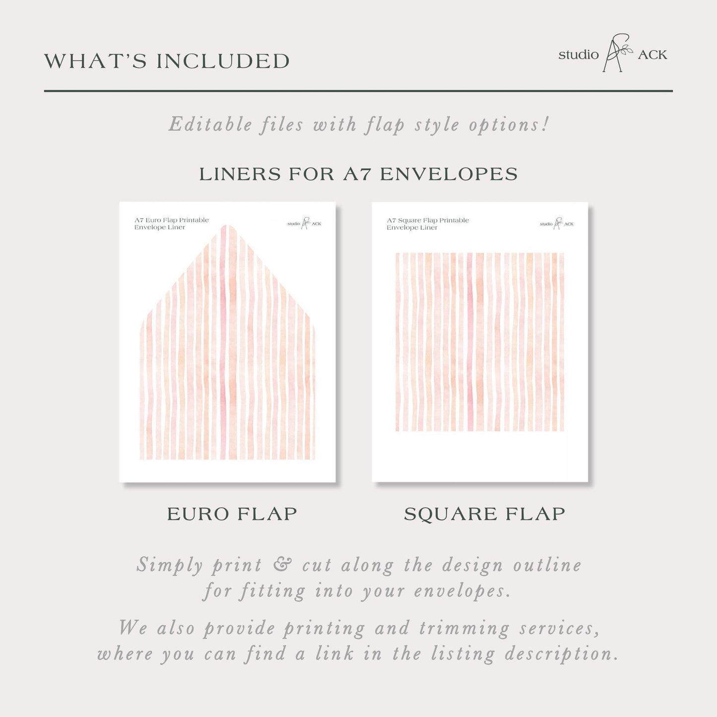 Watercolor Striped Envelope Liners for A7 Euro Flap Invitations Template