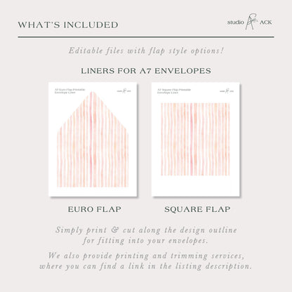 Watercolor Striped Envelope Liners for A7 Euro Flap Invitations Template