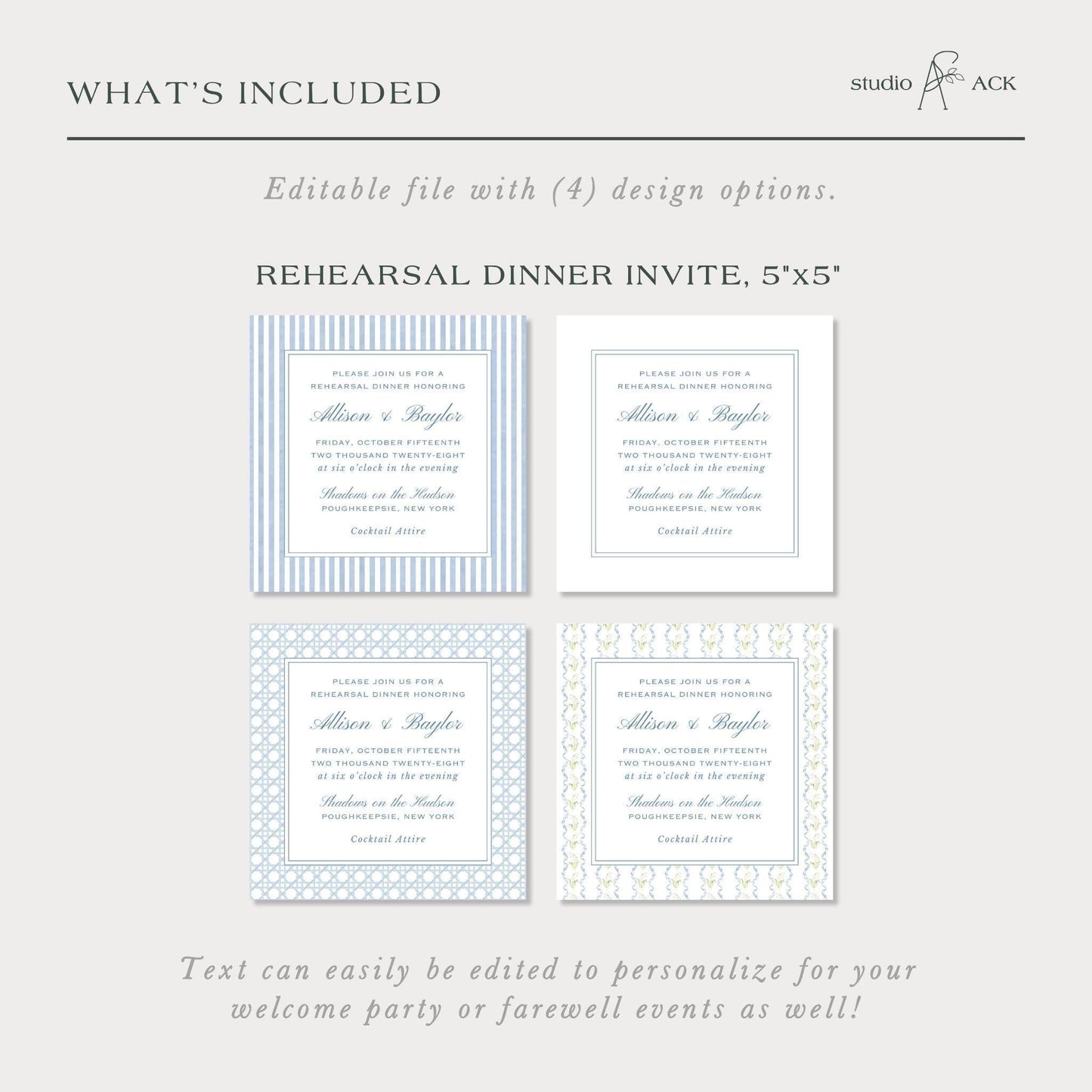 Blue Rattan Rehearsal Dinner Invitation