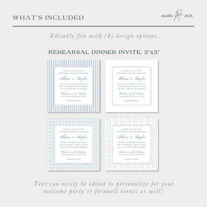 Blue Rattan Rehearsal Dinner Invitation