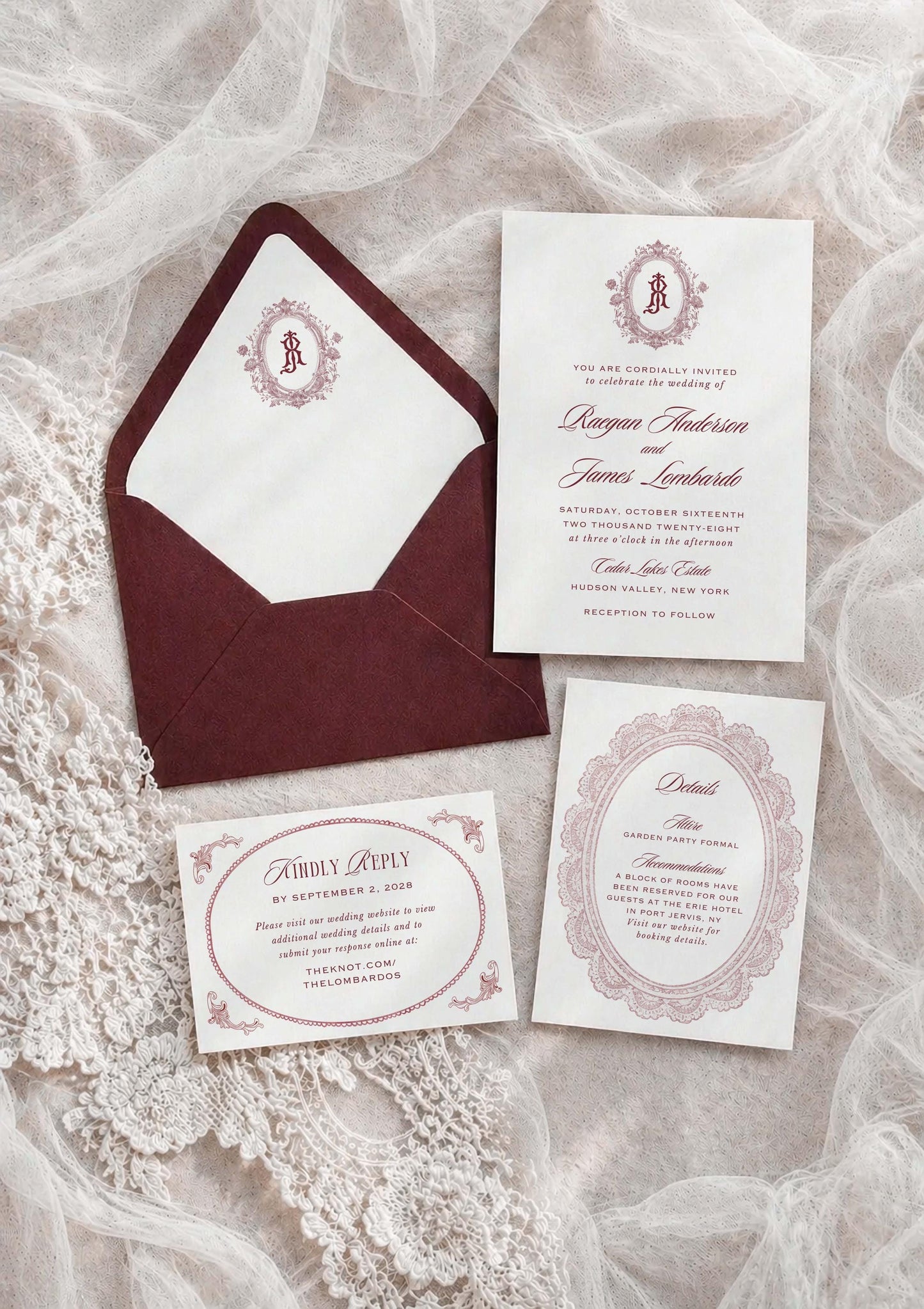 Vintage Lace Wedding Invitation Suite Template