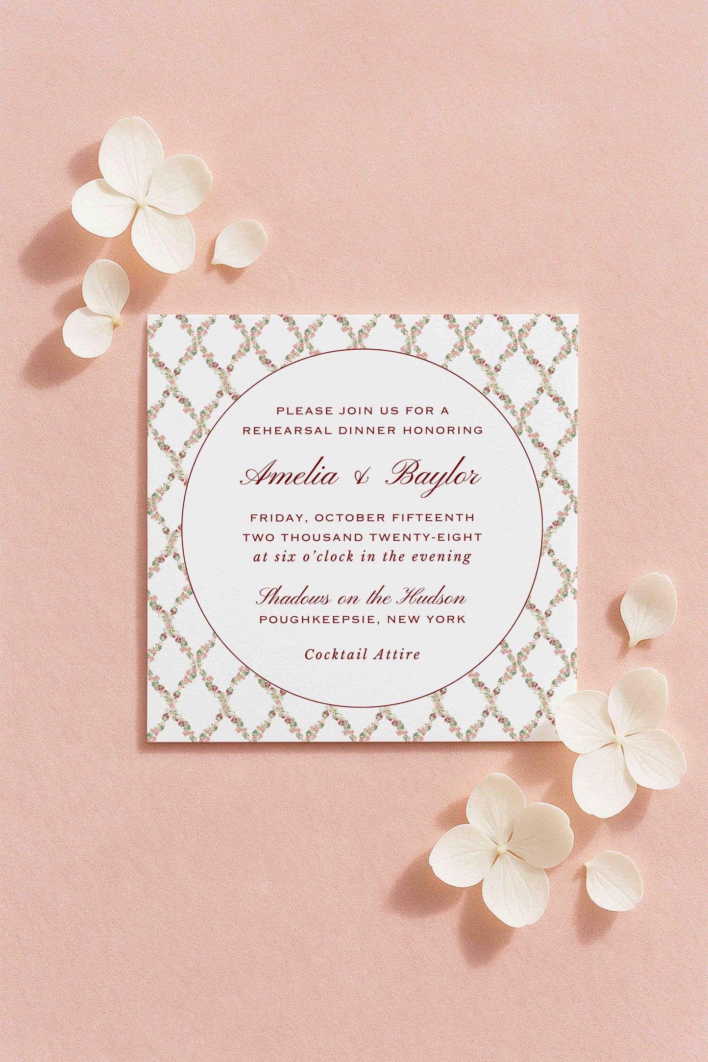 Dusty Pink Floral Rehearsal Dinner Invitation