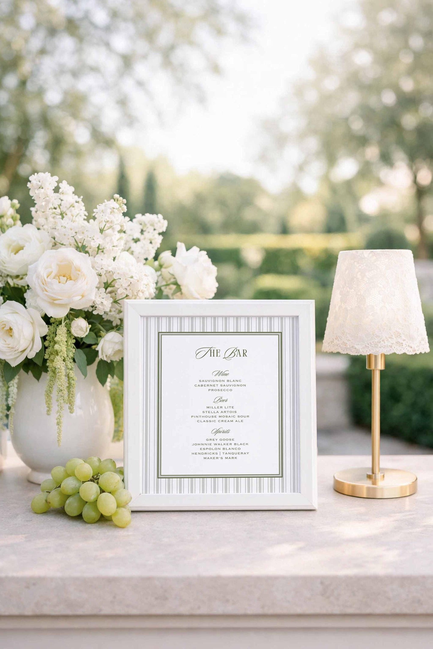 Old Money Striped Wedding Bar Menu Template