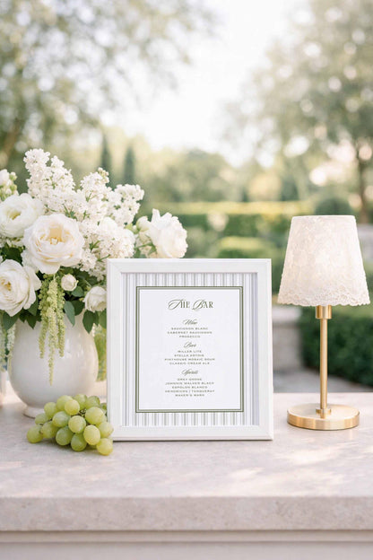 Old Money Striped Wedding Bar Menu Template