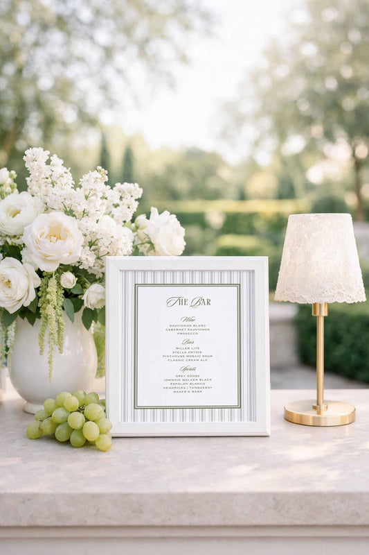 Old Money Striped Wedding Bar Menu Template