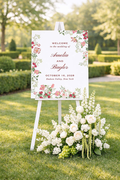 Dusty Pink Floral Wedding Welcome Sign Template