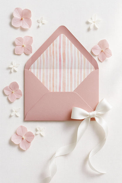 Watercolor Striped Envelope Liners for A7 Euro Flap Invitations Template