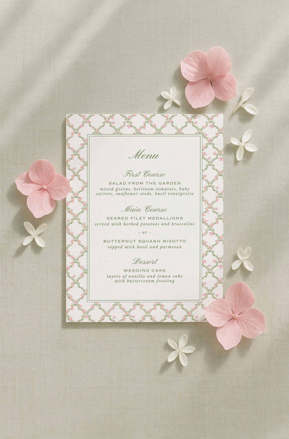 Watercolor Trellis Wedding Menu Template