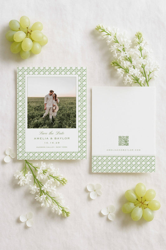 Green Rattan Save the Date Template