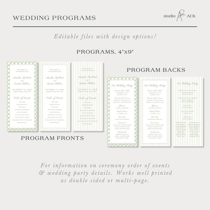 Green Rattan Wedding Program Template