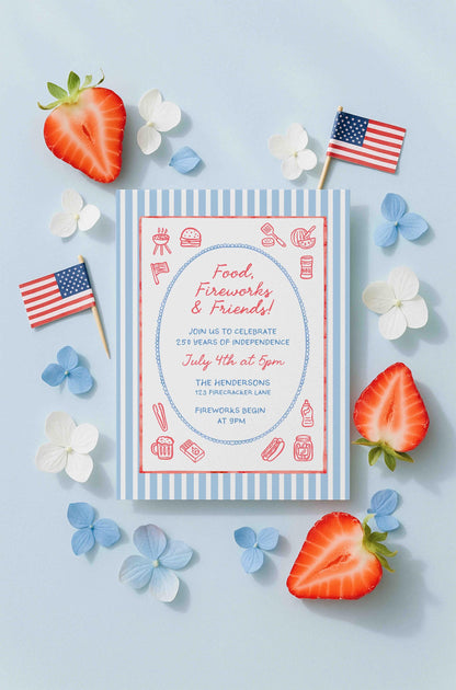 Food Fireworks Friends Party Invitation Template