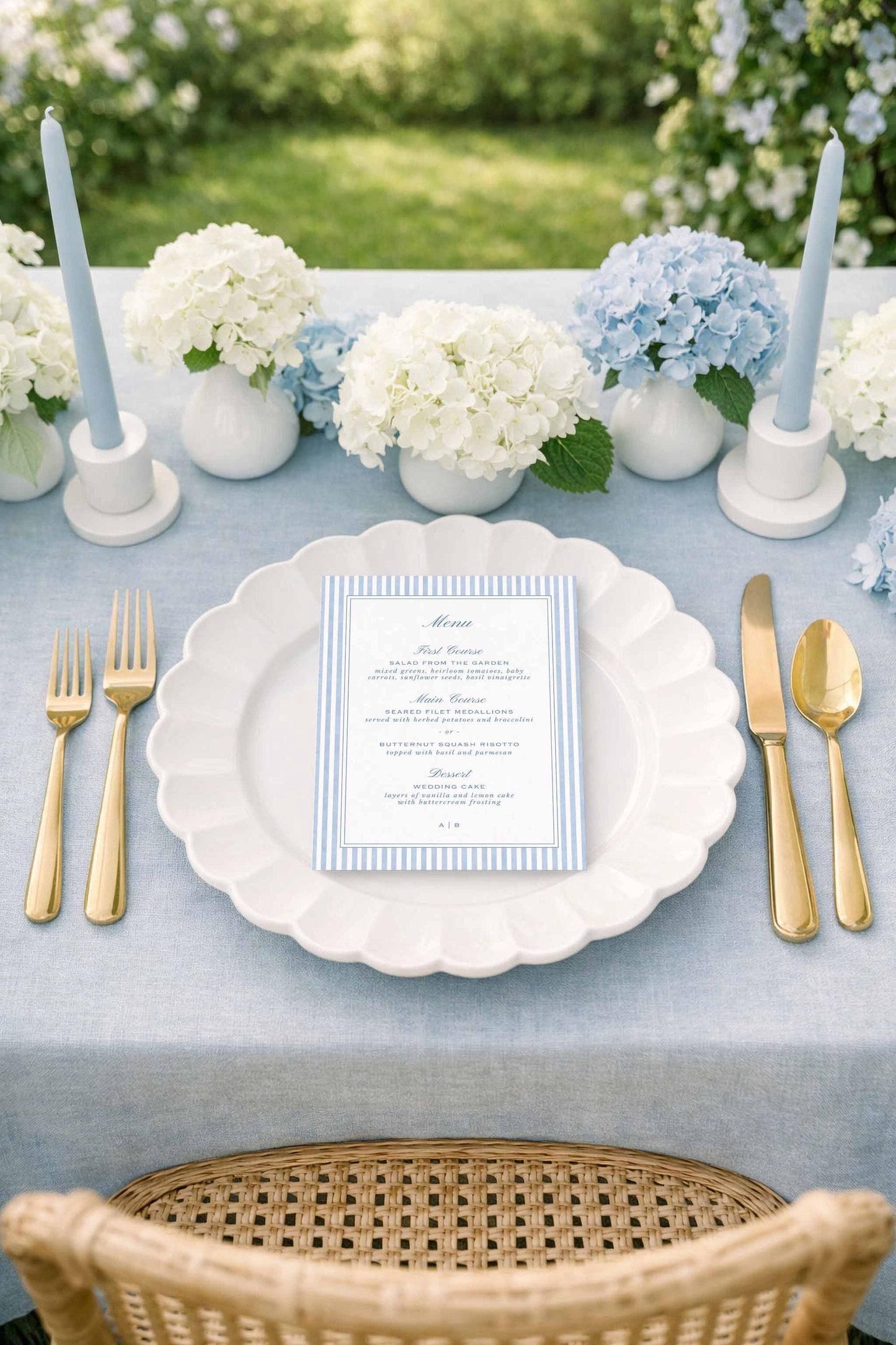 Blue Striped Wedding Menu Template