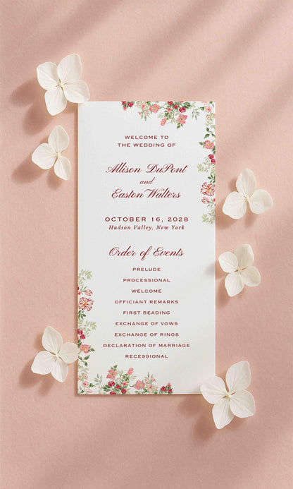 Dusty Pink Floral Wedding Program Template