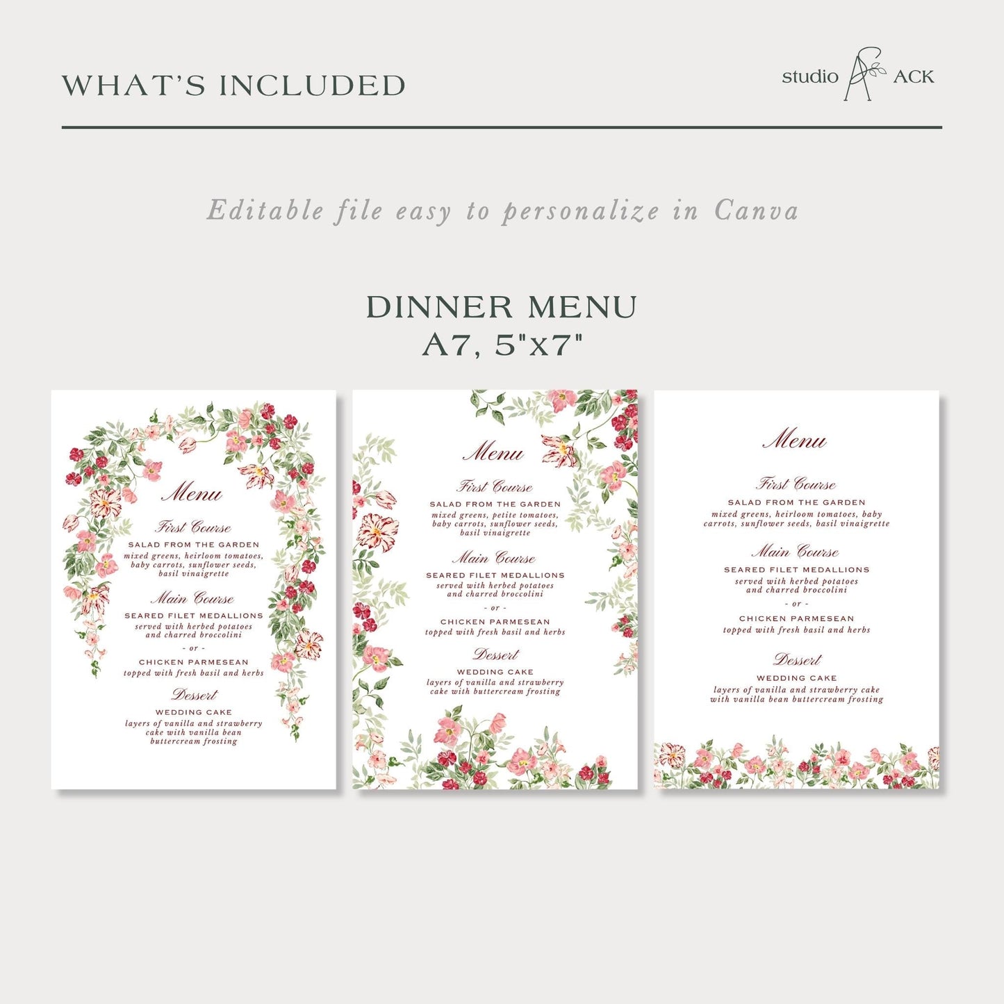 Dusty Pink Floral Wedding Menu Template
