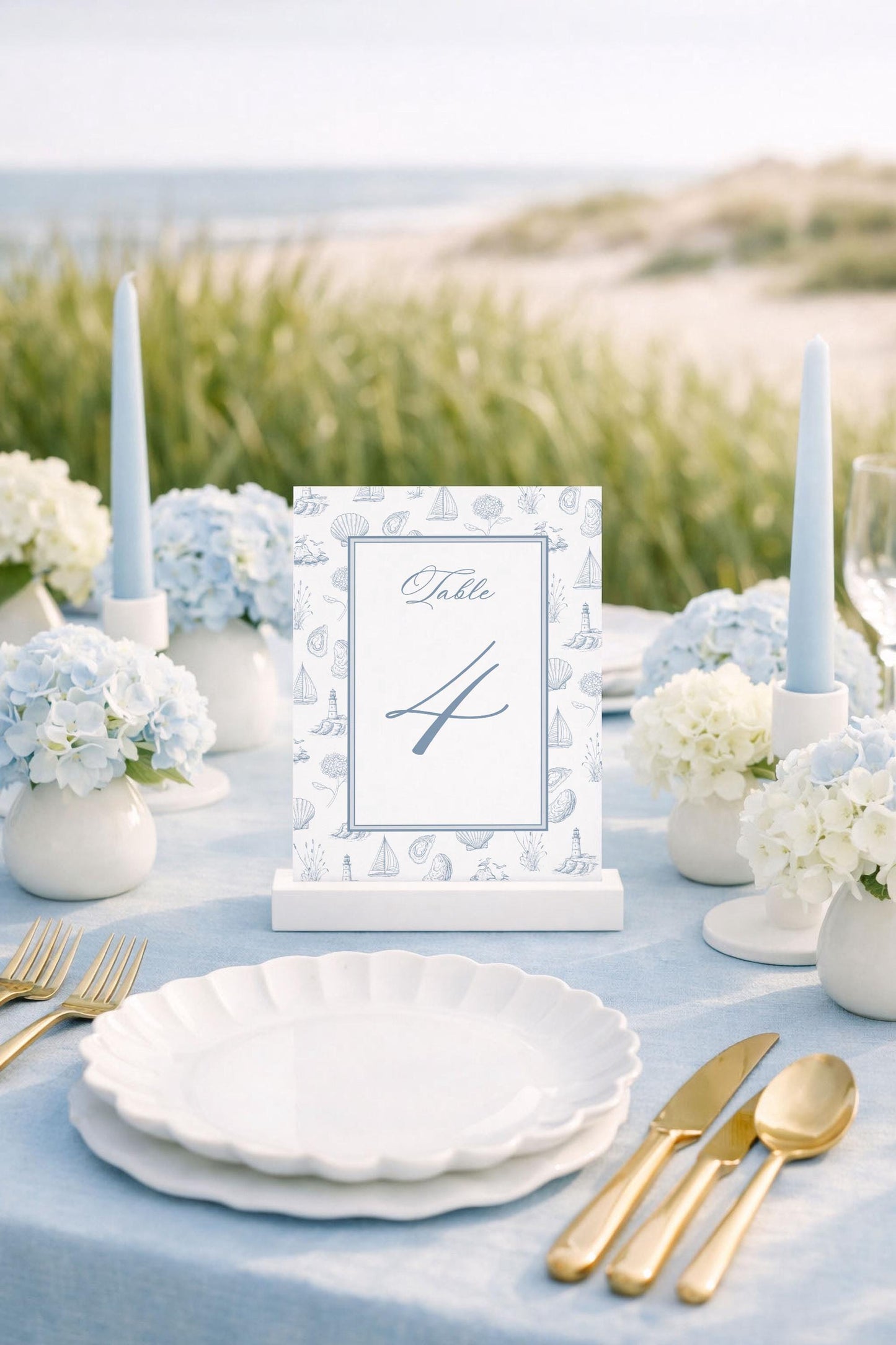 Coastal Toile Wedding Table Number Template