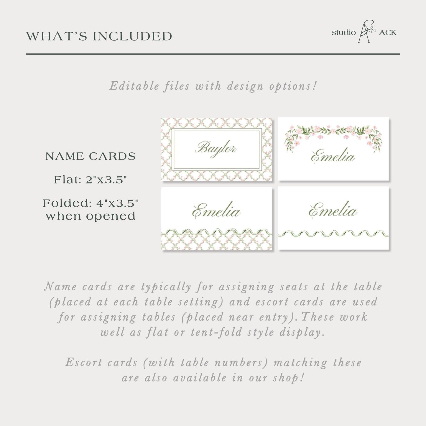 Watercolor Trellis Wedding Place Card Template