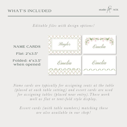 Watercolor Trellis Wedding Place Card Template