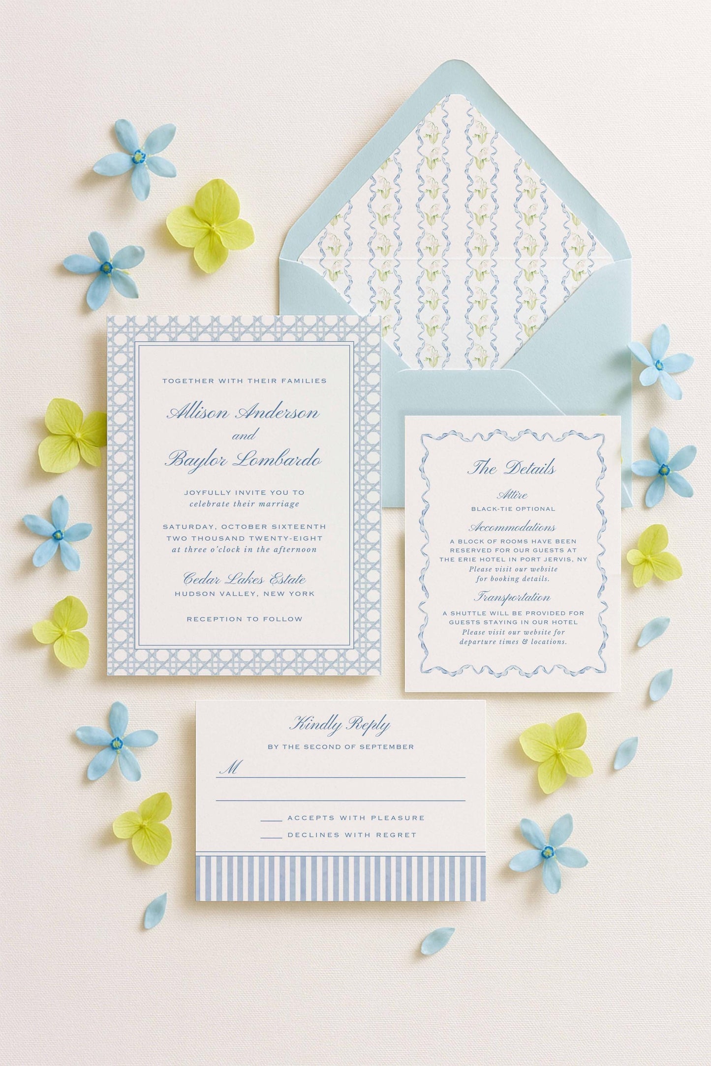 Blue Rattan Wedding Invitation Suite Template