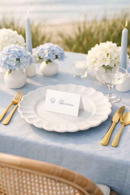 Coastal Toile Wedding Place Card Template