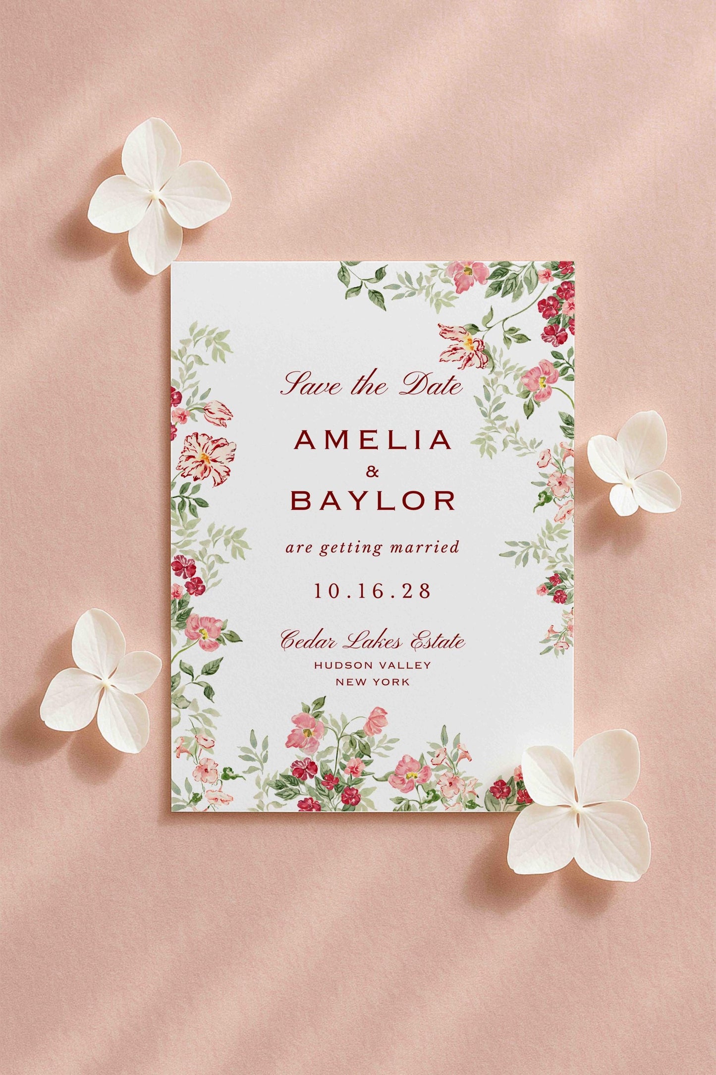 Dusty Pink Floral Save the Date Template