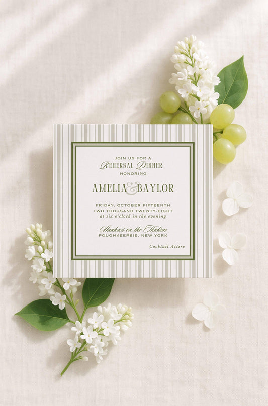 Old Money Striped Rehearsal Dinner Invitation