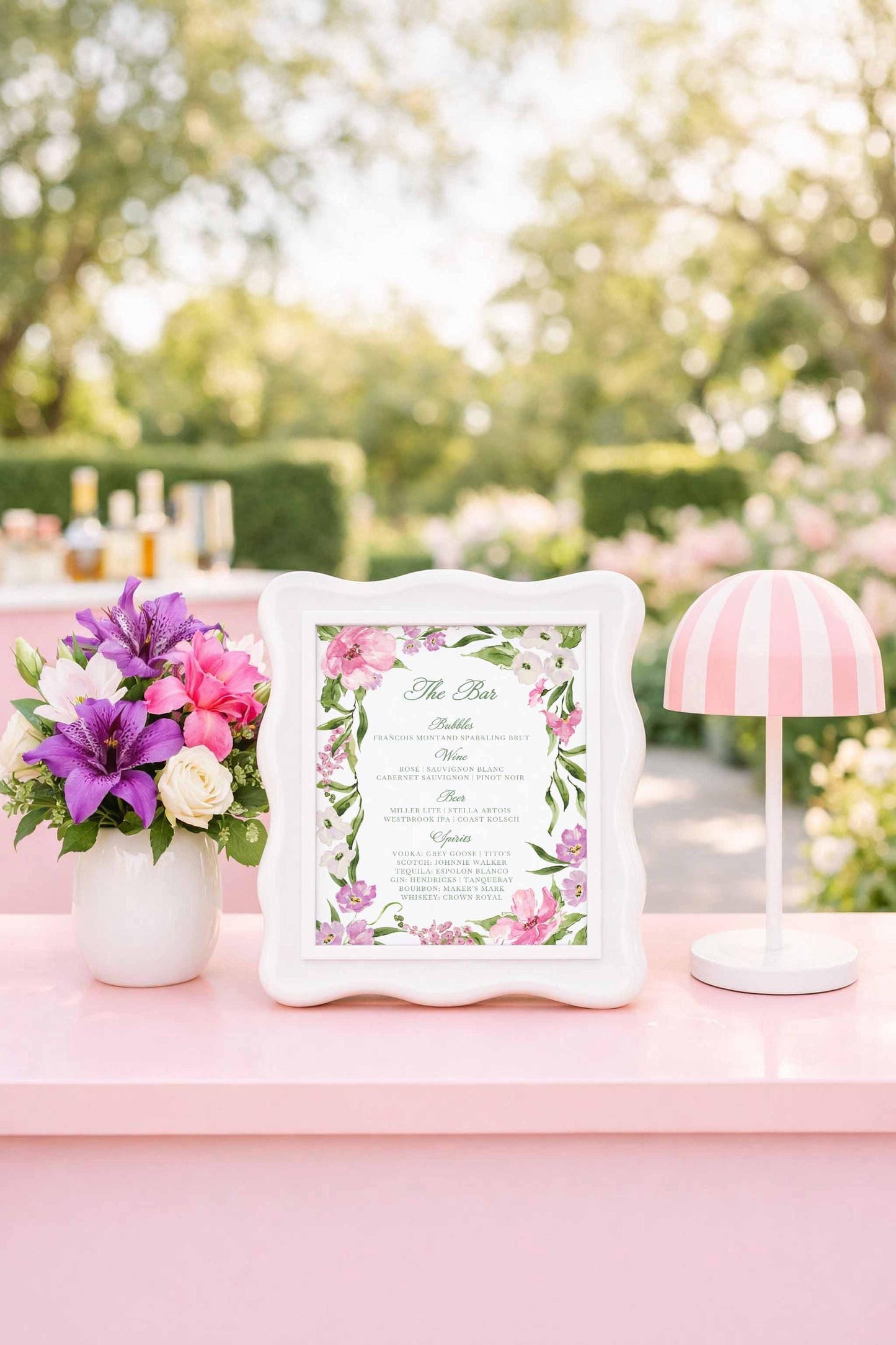 Purple Floral Wedding Bar Menu Template
