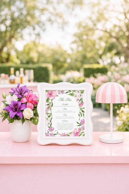 Purple Floral Wedding Bar Menu Template