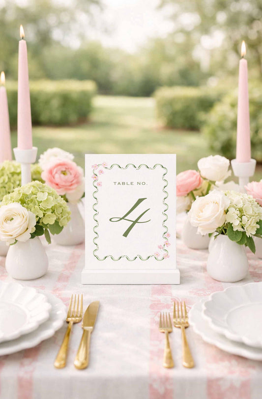 Watercolor Trellis Wedding Table Number Template