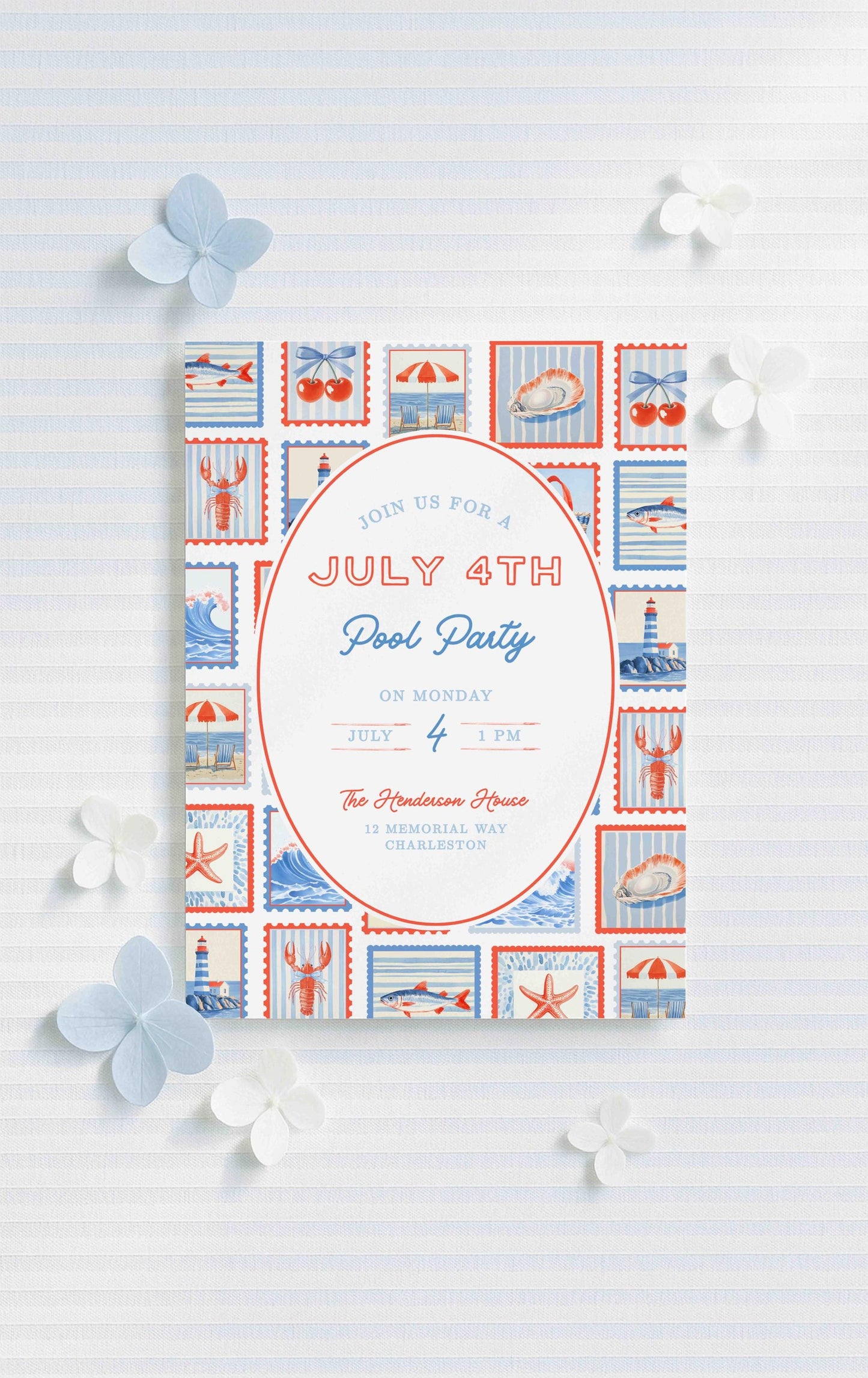 July 4th Pool Party Party Invitation Template