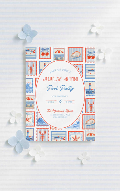 July 4th Pool Party Party Invitation Template