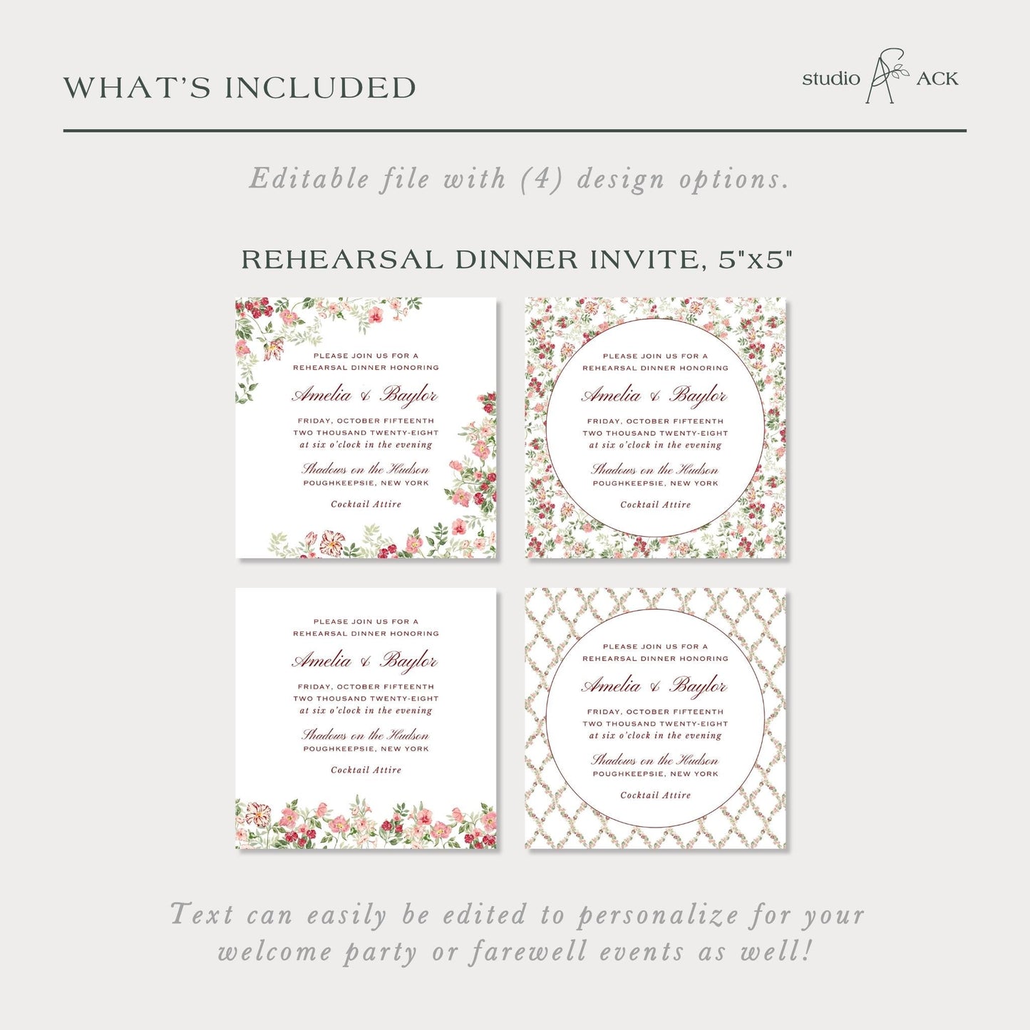 Dusty Pink Floral Rehearsal Dinner Invitation