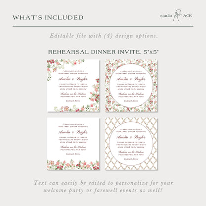 Dusty Pink Floral Rehearsal Dinner Invitation