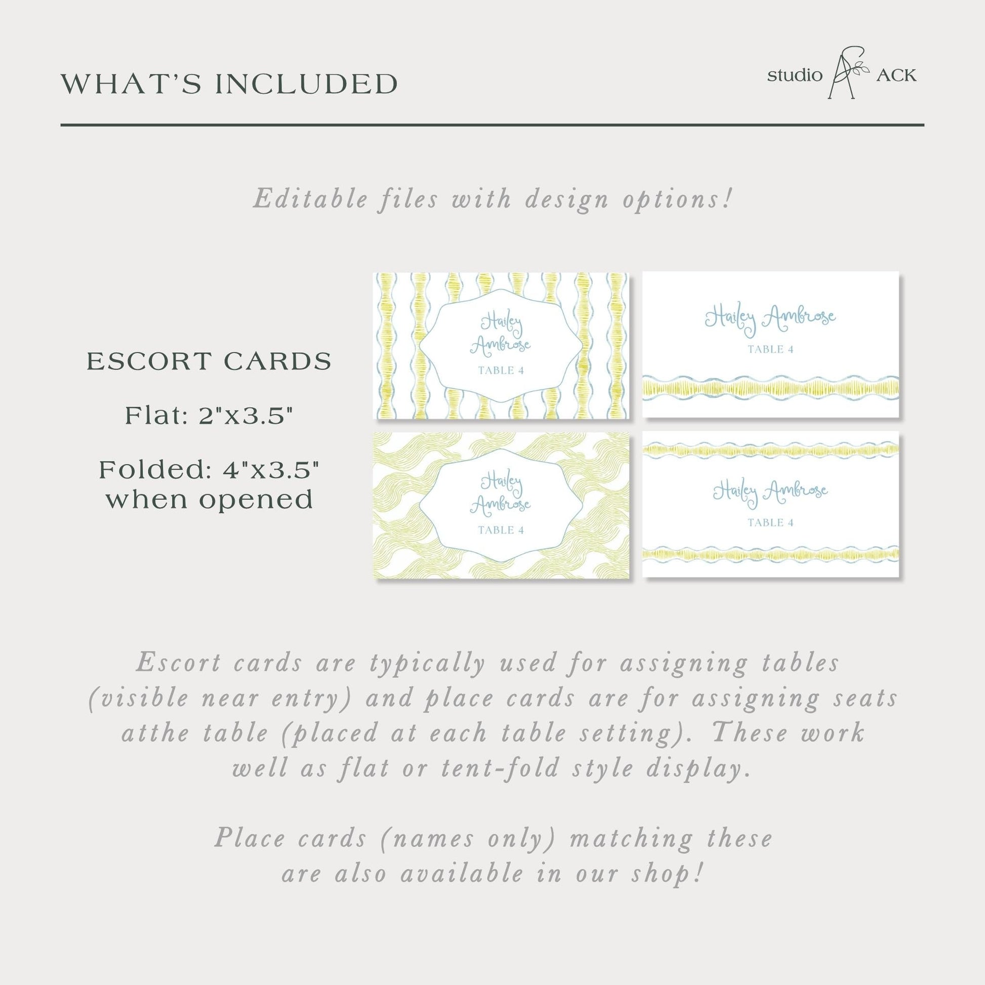 The image is a collection of four different types of table cards, each with a unique design and name. The cards are used for assigning tables and seating arrangements at events, and they are available for purchase in the shop.