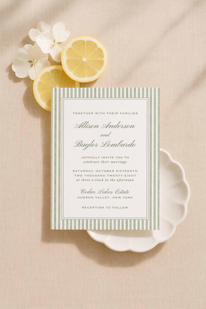 Green Striped Wedding Invitation Suite Template
