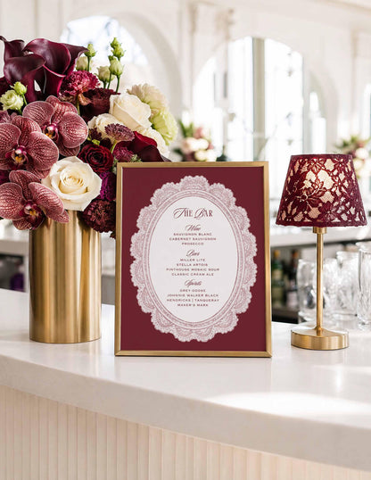Vintage Lace Wedding Bar Menu Template
