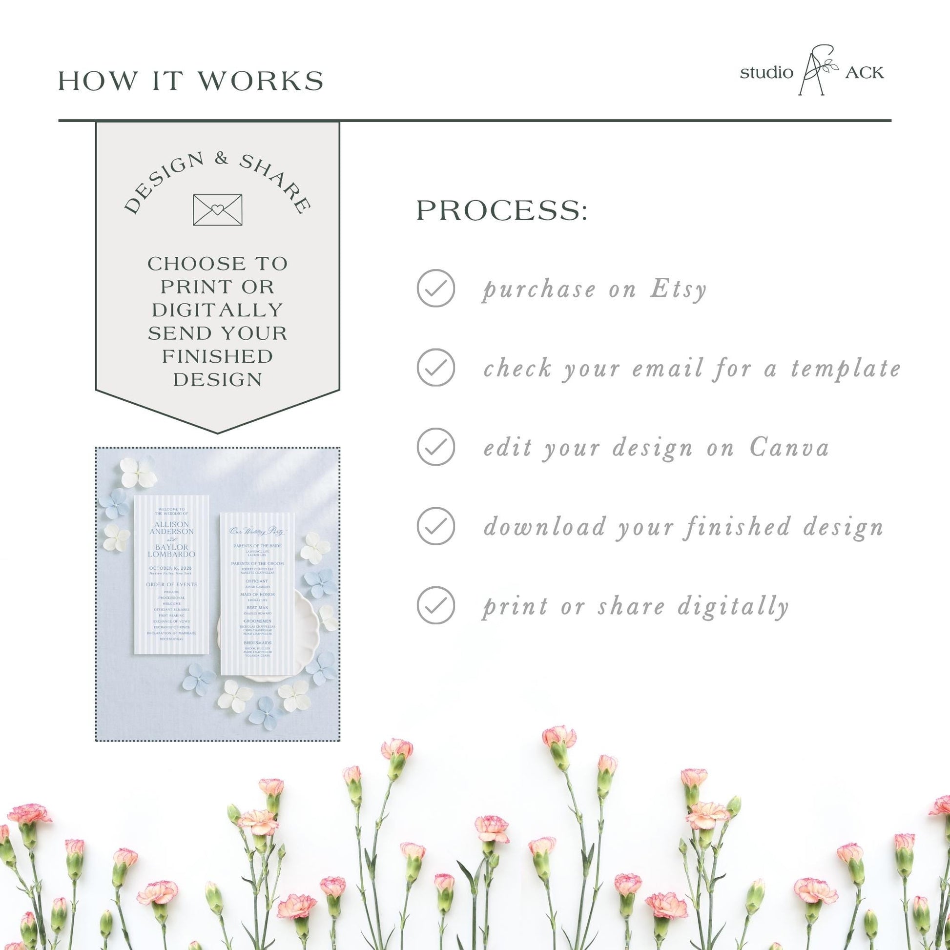 The image is a collage of various images, including a floral arrangement and a printed design, all set against a white background with pink flowers.