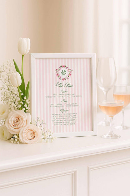 Purple Floral Wedding Bar Menu Template