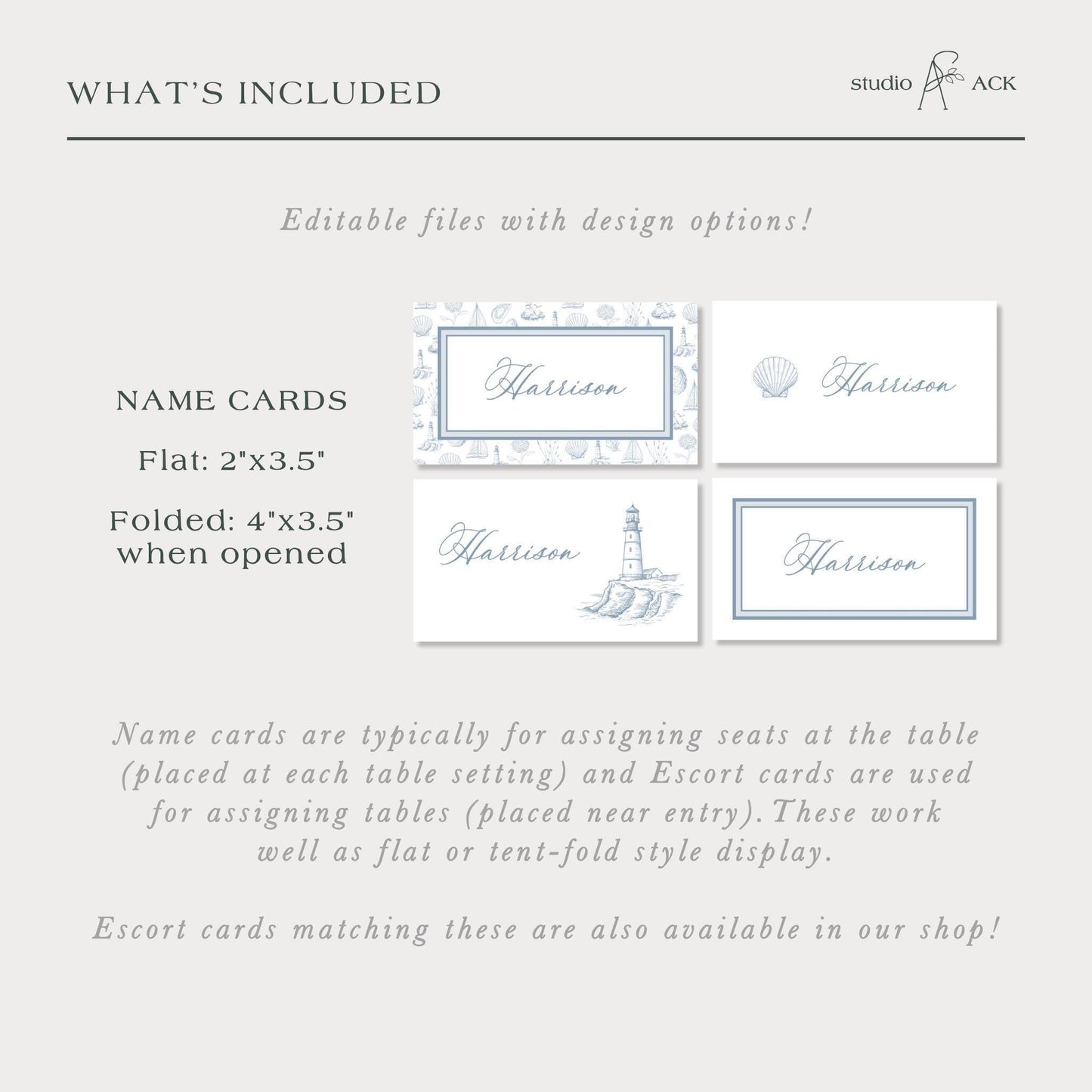 Coastal Toile Wedding Place Card Template