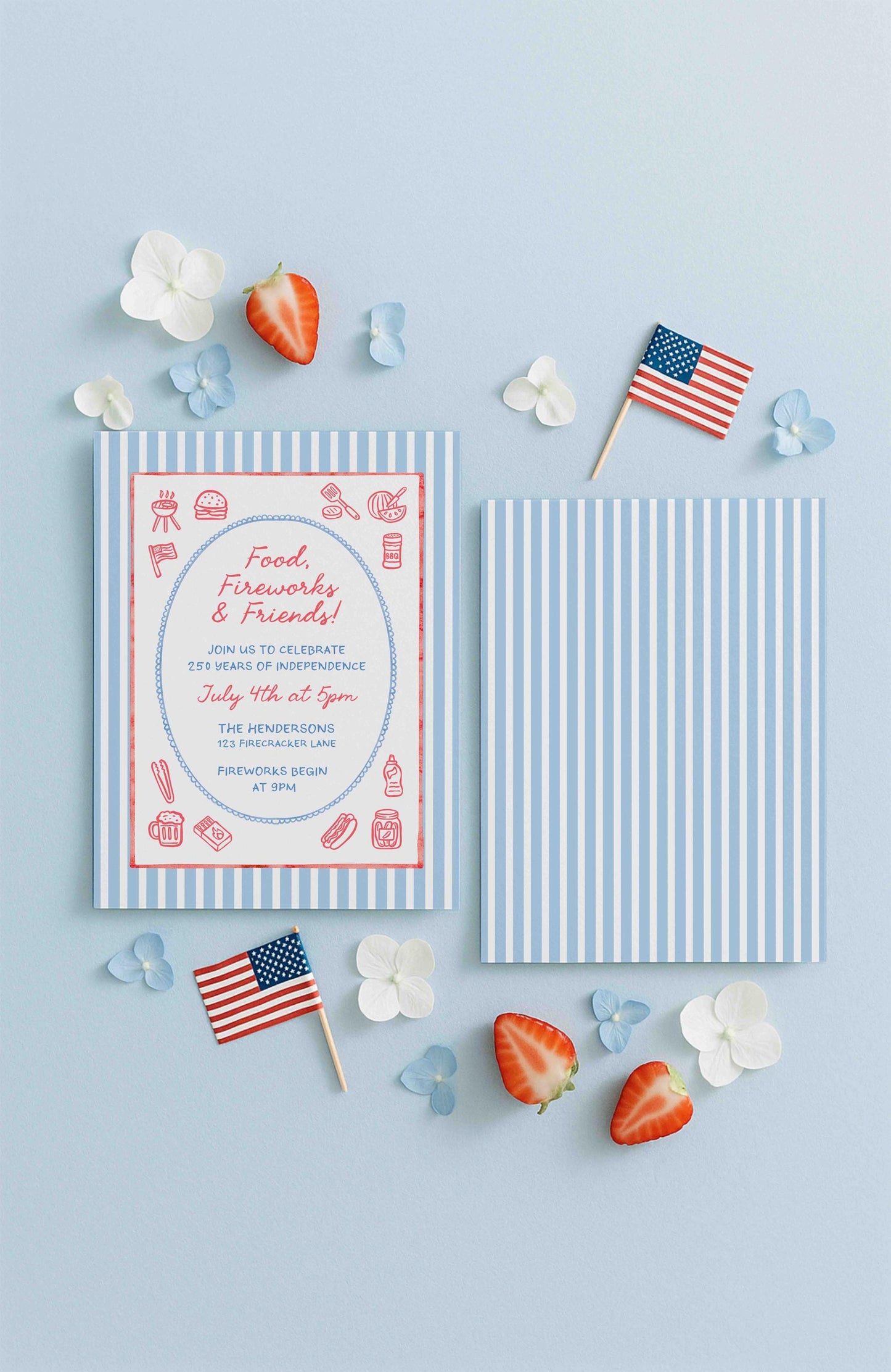 Food Fireworks Friends Party Invitation Template