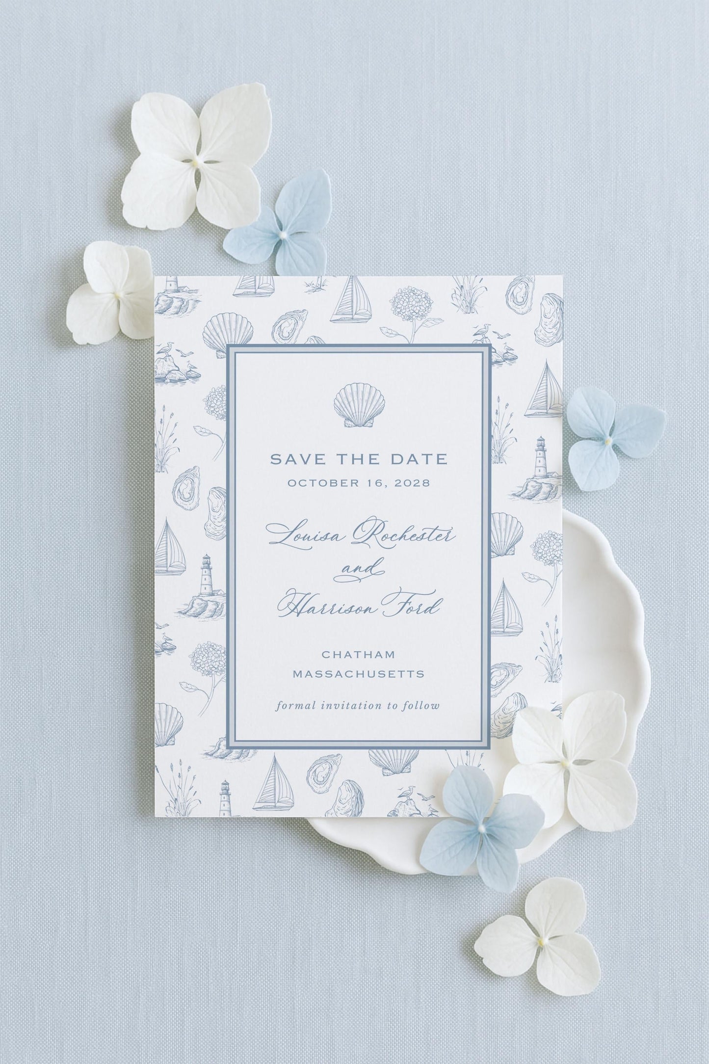 Coastal Toile Save the Date Template