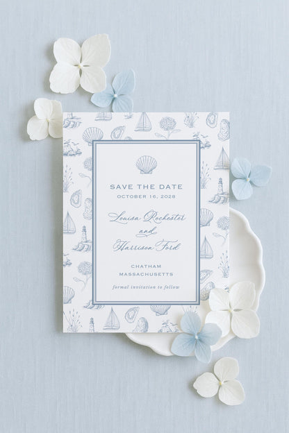 Coastal Toile Save the Date Template