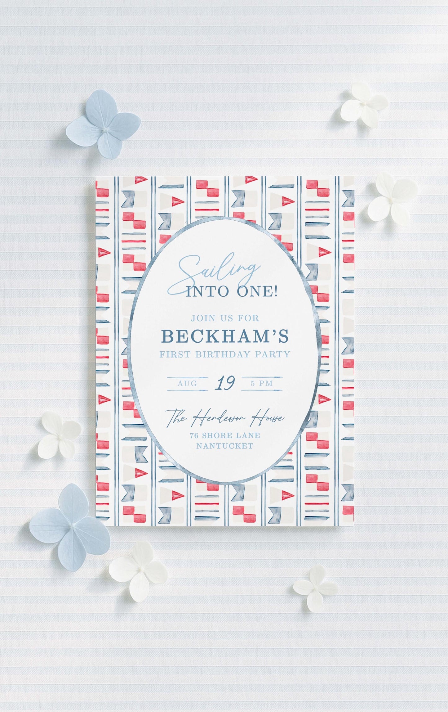 First Birthday Invite Template, Nautical Sailing Into One Boy 1st Birthday Party, Baby Boy Nautical Theme, Hand Painted Watercolor Sailboat