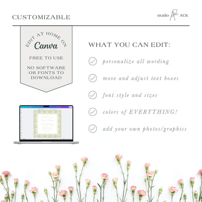 a laptop with a floral border on the screen, surrounded by pink flowers. The image does not contain any text or other discernible objects.