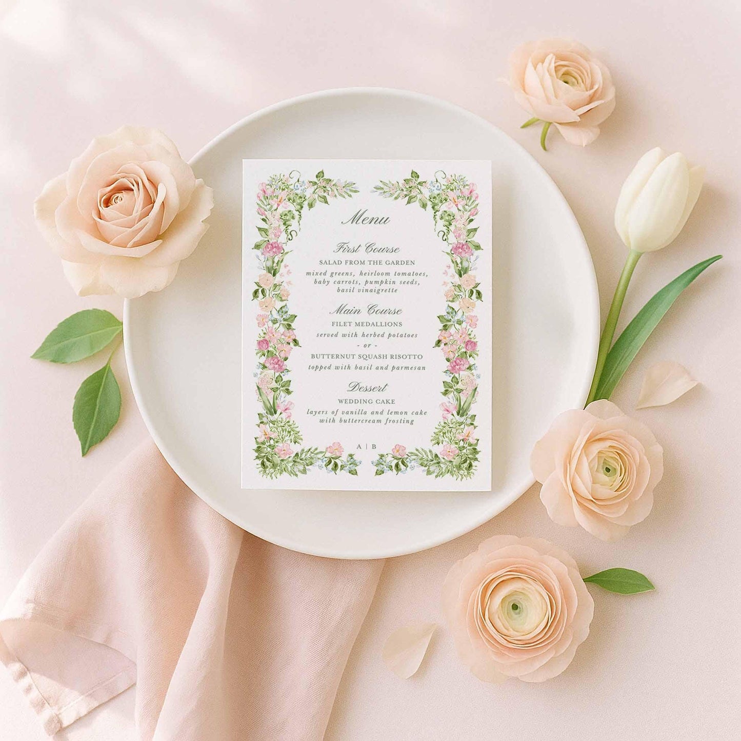 Hand-Painted Floral Wedding Menu Template