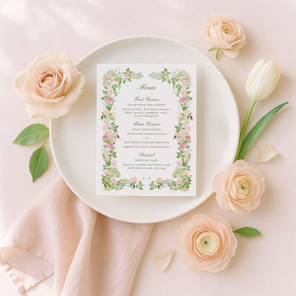 Hand-Painted Floral Wedding Menu Template