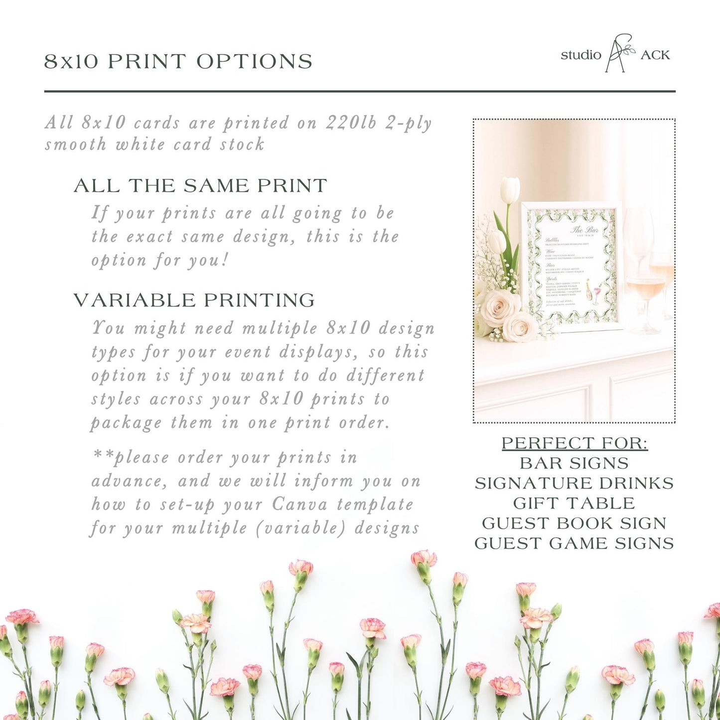 8x10 Professional Printing | Prints for Frames | Tabletop Signage | Template Printing from studioACK